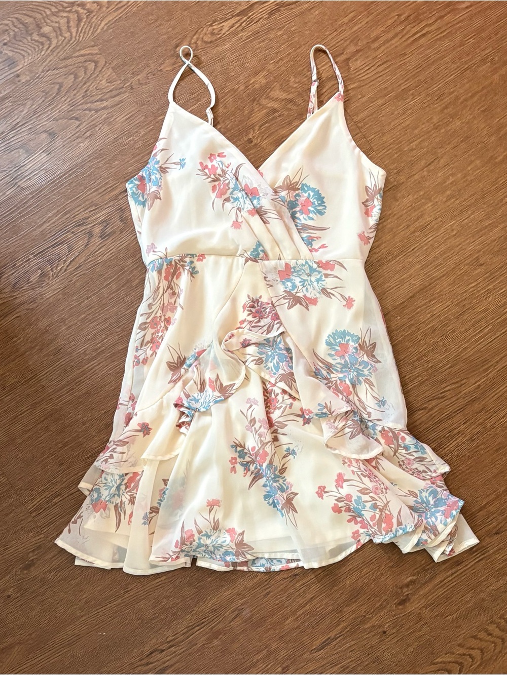 Altar'd State Cream Floral Ruffle Mini Dress